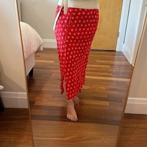 Zara size L red floral midi skirt
